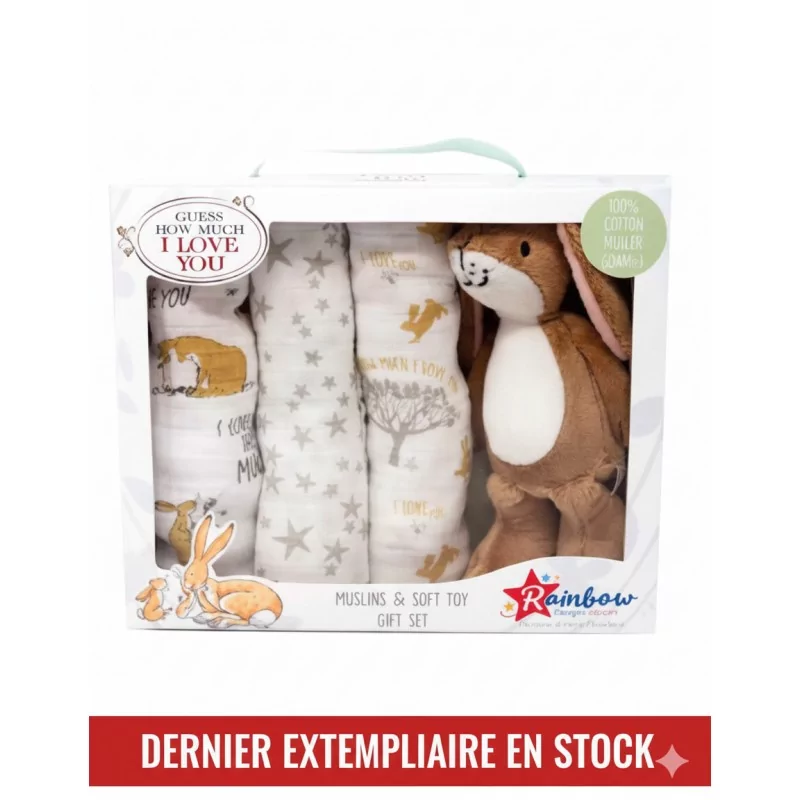 Coffret cadeau doudou et mousseline Devine Combien je t'aime - 