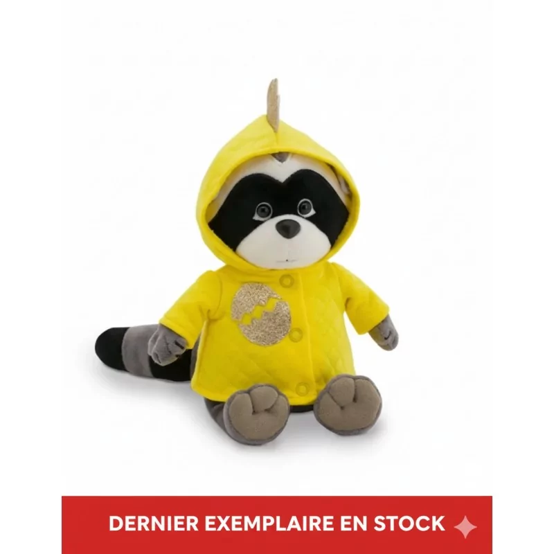 Peluche Raton Laveur avec Imperméable Jaune 25 cm | Peluche Originale Habillée - 