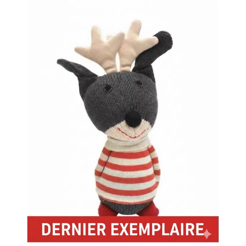 Peluche Hochet Renne Nicolas Coton Tricoté 20 cm - 