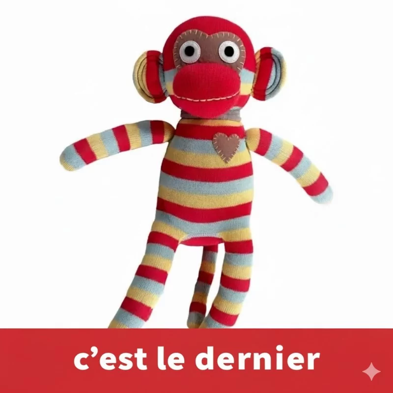 Doudou singe chaussette 40 cm Rouge et Jaune - 